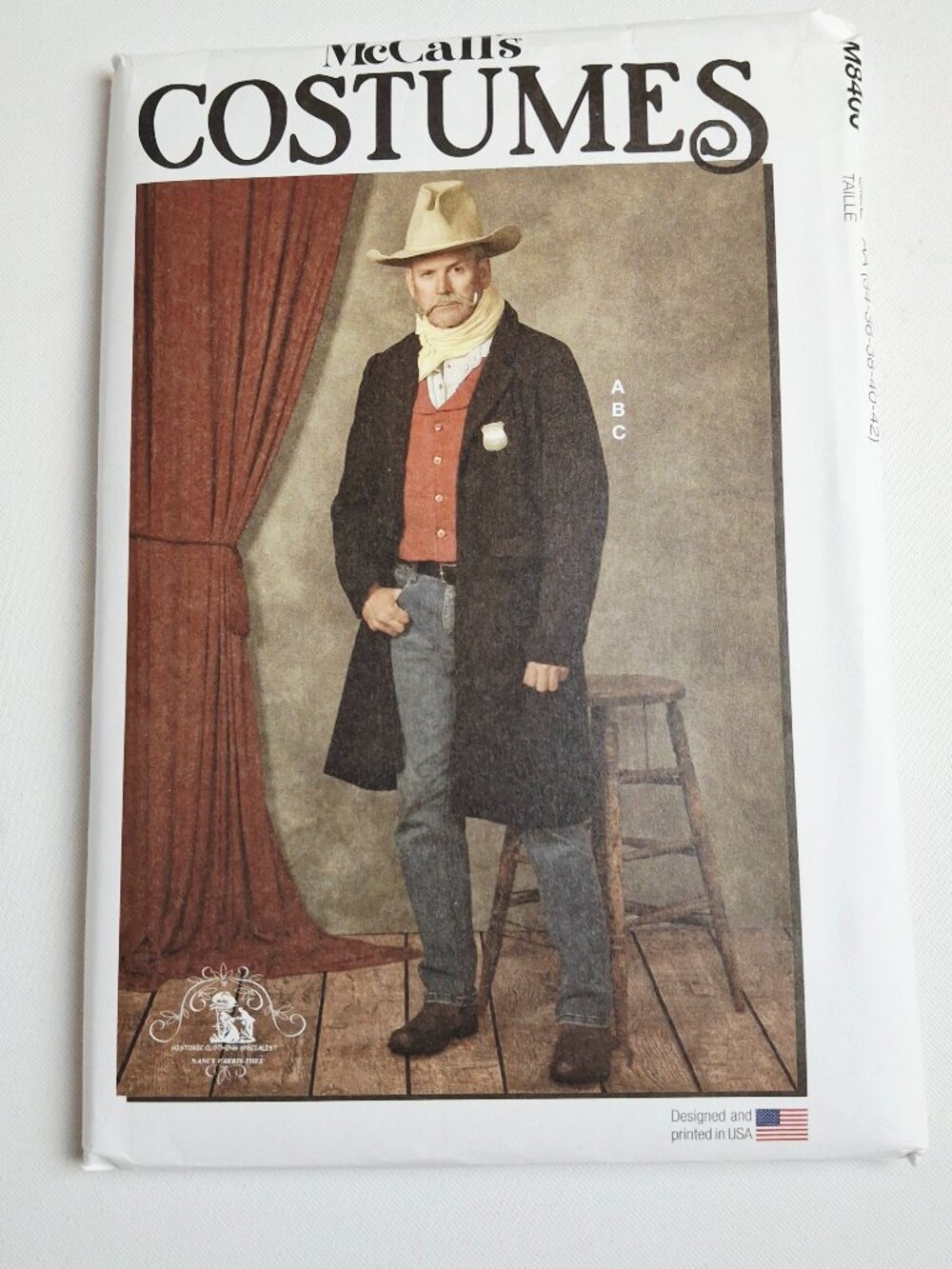 McCall's 8400 Sz Mens 34-42 Old West Cowboy Duster Coat Vest Ascot Costume Uncut